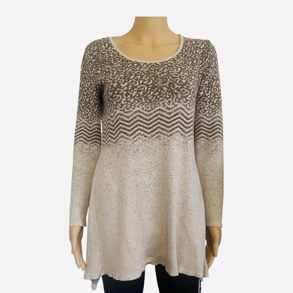Style & Co casual tight knit cardigan S long sleeve tan with brown geometric